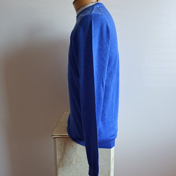 NWT Men's Patrick Assaraf 100% Cotton Crew Neck Blue Pullover Sweater Size M - Picture 4 of 13